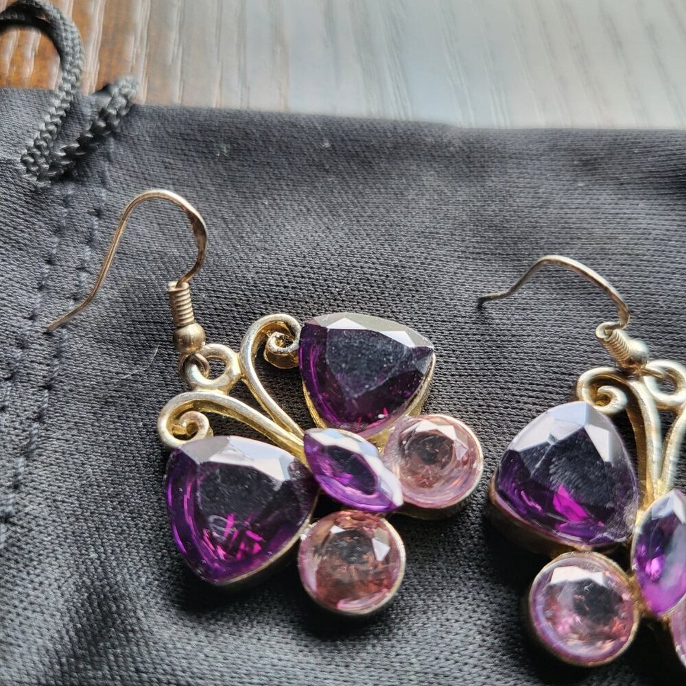 VINTAGE HANDMADE STERLING SILVER BUTTERFLY EARRINGS - Picture 2 of 5
